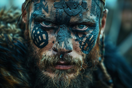 close-up portrait of a man with a beard and a painted face in the style of a gothic