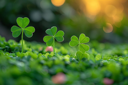 four leaf clover with bokeh background for Saint Patrick's dayの写真素材