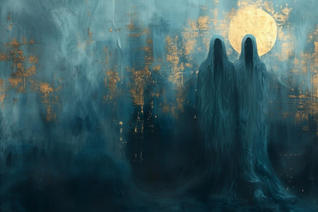 abstract fantasy landscape with full moon and clouds. 3d illustrationの写真素材