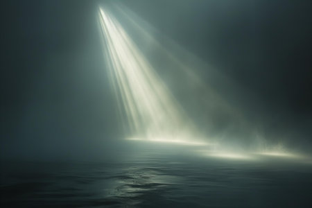 Foggy scene in the sea. Light from the spotlights