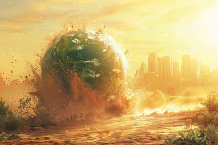 Earth destroyed by fire. Global warming concept. 3D illustration.