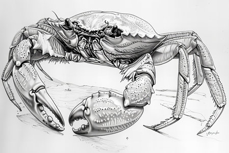 Black and white illustration of a crab on a white backgroundの写真素材