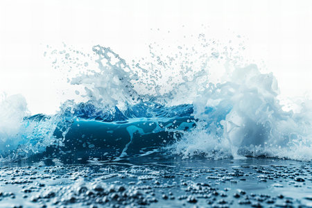 Blue wave with splashes on a white background. 3d rendering