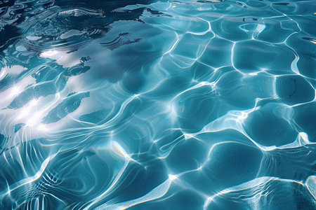 Blue swimming pool rippled water background. Water surface texture.の写真素材