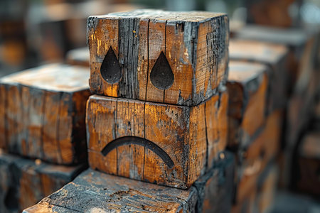 Wooden blocks of different sizes, close-up, selective focusの写真素材
