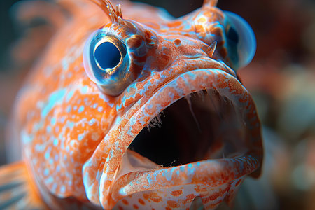 Scorpion fish close-up on a background of coral reefの写真素材