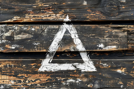 The letter A painted on a wooden wall in black and white.の写真素材