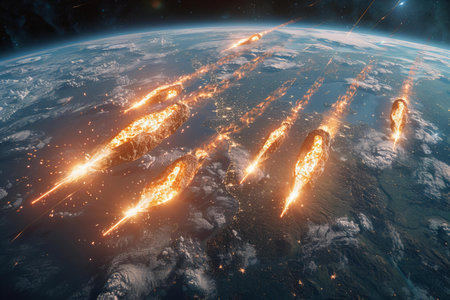 Earth from space showing all the stars. 3D rendering elements of this image furnished by NASAの写真素材