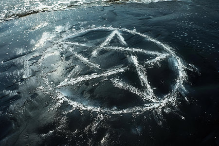 The symbol of the zodiac on the ice in the water.