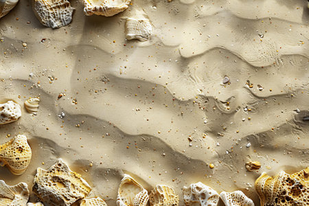 Seashells on the sand as a background. Top view