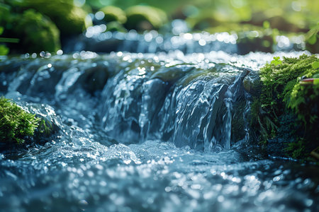 Small waterfall in the forest, close-up. Nature background.の写真素材