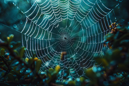 spider web with dew drops in the morning, nature seriesの写真素材