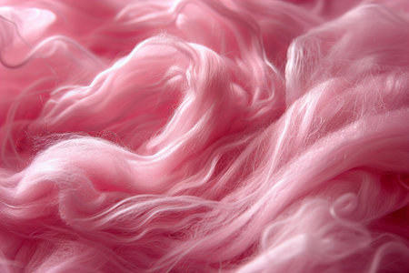 Pink silk texture as background, closeup. Curly pink silkの写真素材