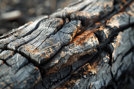 Close-up of the surface of the burnt wood. Selective focus.の写真素材
