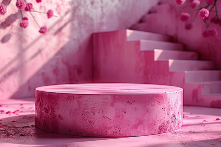 Podium for product display with pink background. 3d rendering.の写真素材