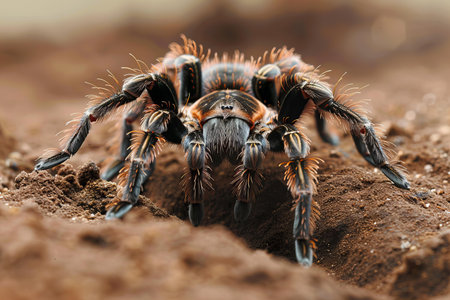close up of tarantula spider in the ground, nature backgroundの写真素材