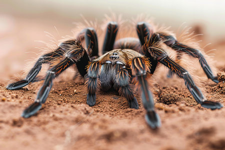 Tarantula close-up on the ground. Selective focus.