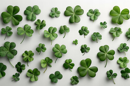 Green clover leaves on white background. St. Patrick's Day celebration concept
