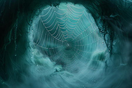 spider web with water drops on it. 3d illustration.