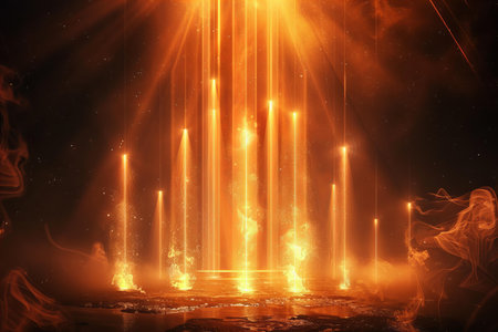 stage lighting effect on the scene. Rays, beams and smoke.