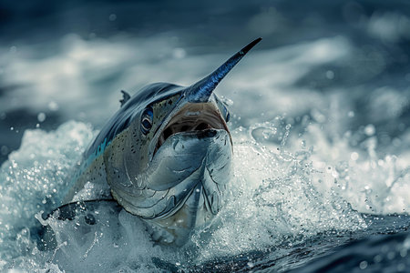 Marlin fish swimming in the ocean. Wildlife scene from the sea.の写真素材
