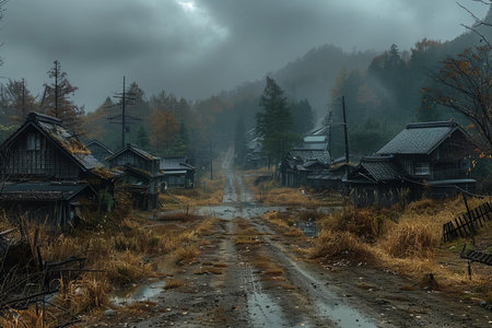 Foggy morning in the village of Nikko, Japan.の写真素材