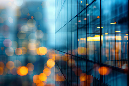 abstract background bokeh defocused lights and shadow of office buildingの写真素材
