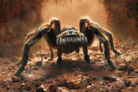 3d render of a tarantula spider in the dark forestの写真素材