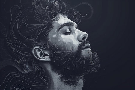 Sketch of the face of a man on a dark background