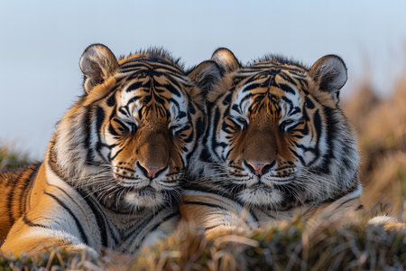 Two Sumatran Tiger, Panthera tigris altaica