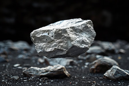 Rock on a black volcanic sand in Iceland. Selective focus.