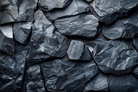 Black stone wall texture background. Black stone wall texture. Black stone wall background.の写真素材