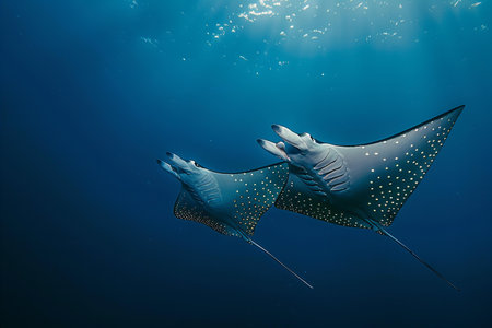 Manta ray swimming in the deep blue waters of the Red Sea