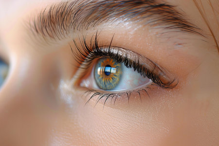Close-up shot of beautiful woman's eye with long eyelashesの写真素材