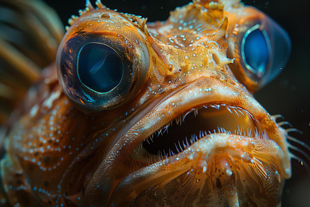 Close-up of a fish head in the aquarium. Macro.の写真素材