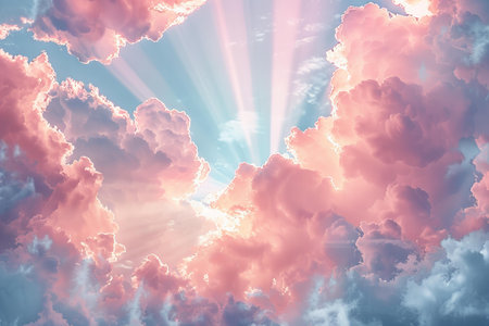 Sunset sky with clouds and rays of light. 3d rendering