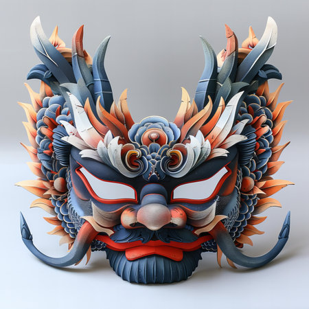 3d illustration of a Chinese mask on a white background. 3d renderingの写真素材
