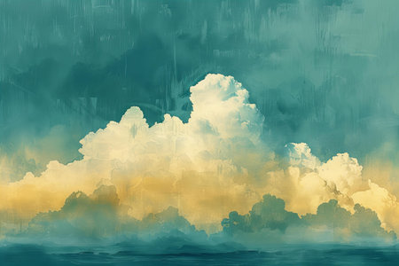 Abstract watercolor background with clouds and sky. Digital art painting.の写真素材