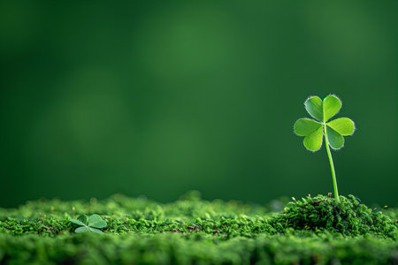 Green clover on moss with bokeh background. St.Patrick's Day