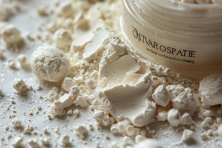 Organic cosmetics with whey protein powder on table, closeupの写真素材