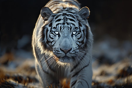 Close-up of a white tiger in the wild in the winterの写真素材