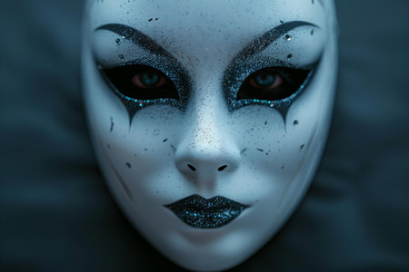 3d rendering of a white alien mask with black and blue eyesの写真素材