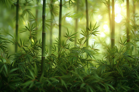 Bamboo forest in the morning. Natural background. Shallow depth of fieldの写真素材