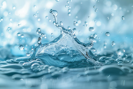 Water splash with ripples and drops, macro shot with shallow DOF