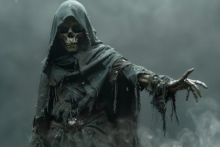 Scary spooky halloween concept. Scary zombie man in death costume
