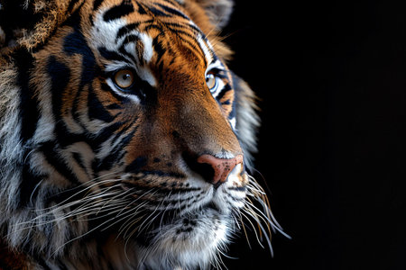 Portrait of a tiger on a black background. Close-up.