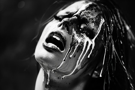 Portrait of a beautiful girl with black paint on her face.