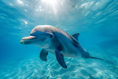 dolphin swimming in the blue water of the caribbean sea