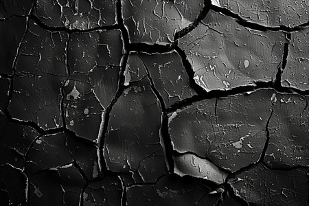 Cracked black paint on metal surface. Abstract background and texture for design.