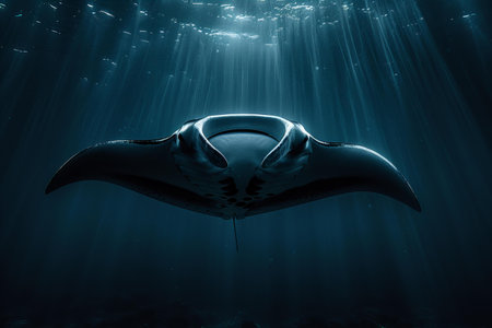 Manta ray in the deep blue ocean. 3d rendering.